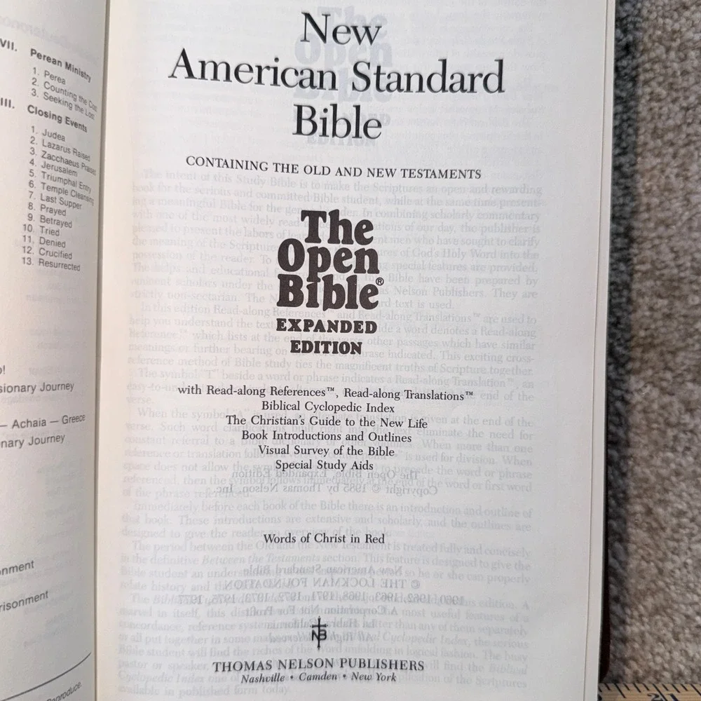 NASB The Open Bible Expanded Edition Thomas Nelson 1985 Burgundy Bonded Leather